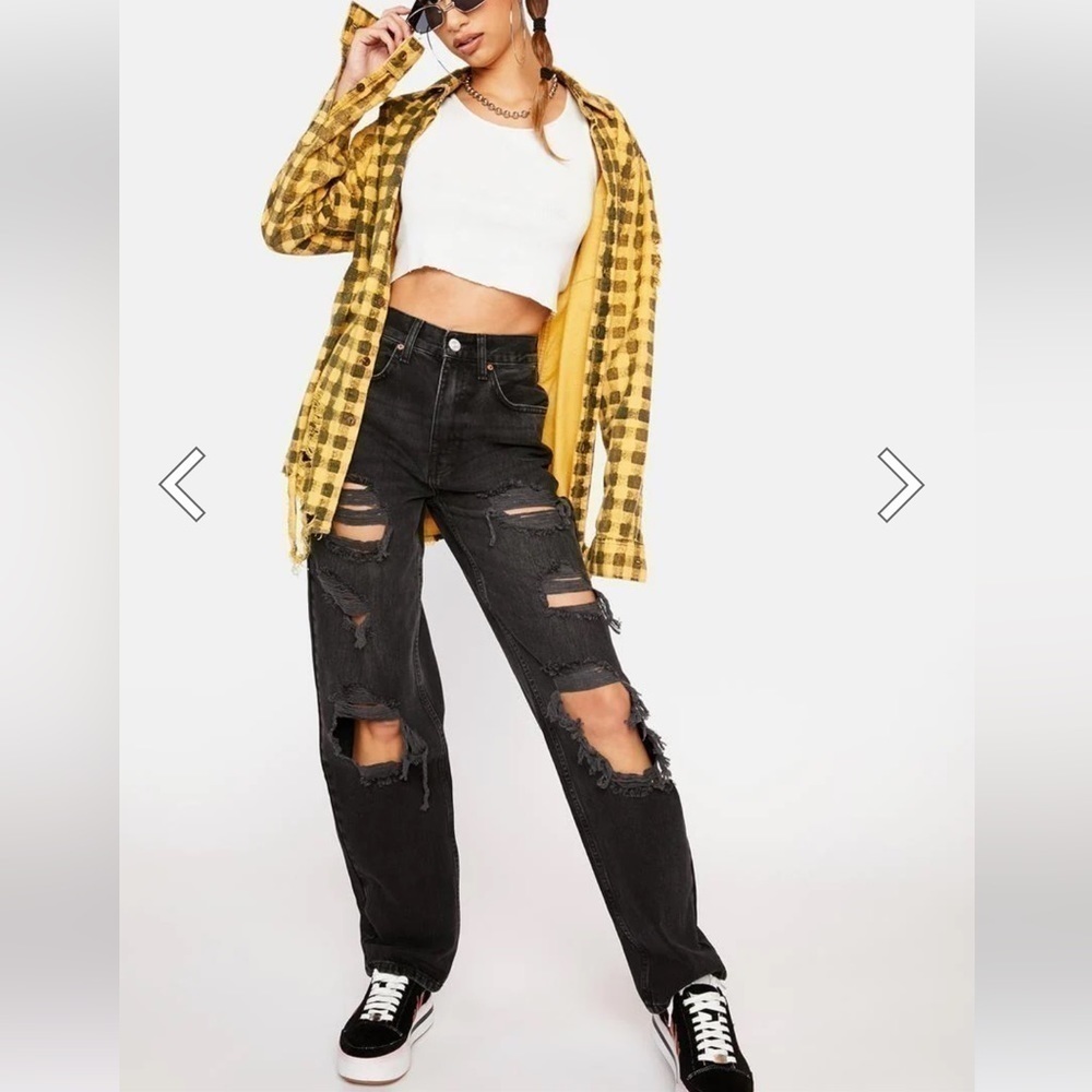 Urban Outfitters BDG Women’s Destroyed Distressed High Rise Baggy Size 25 Black